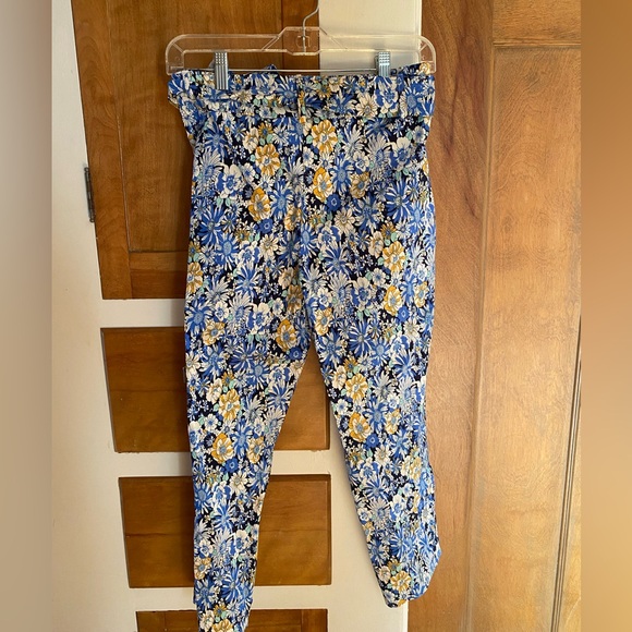 Fun Floral Blue and Yellow Pants with Tie/Bow - Picture 3 of 3